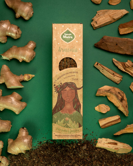 Bețișoare parfumate PĂMÂNT cu Palo Santo și Ghimbir pentru armonie și stabilitate (SAGRADA MADRE – 5 elemente)