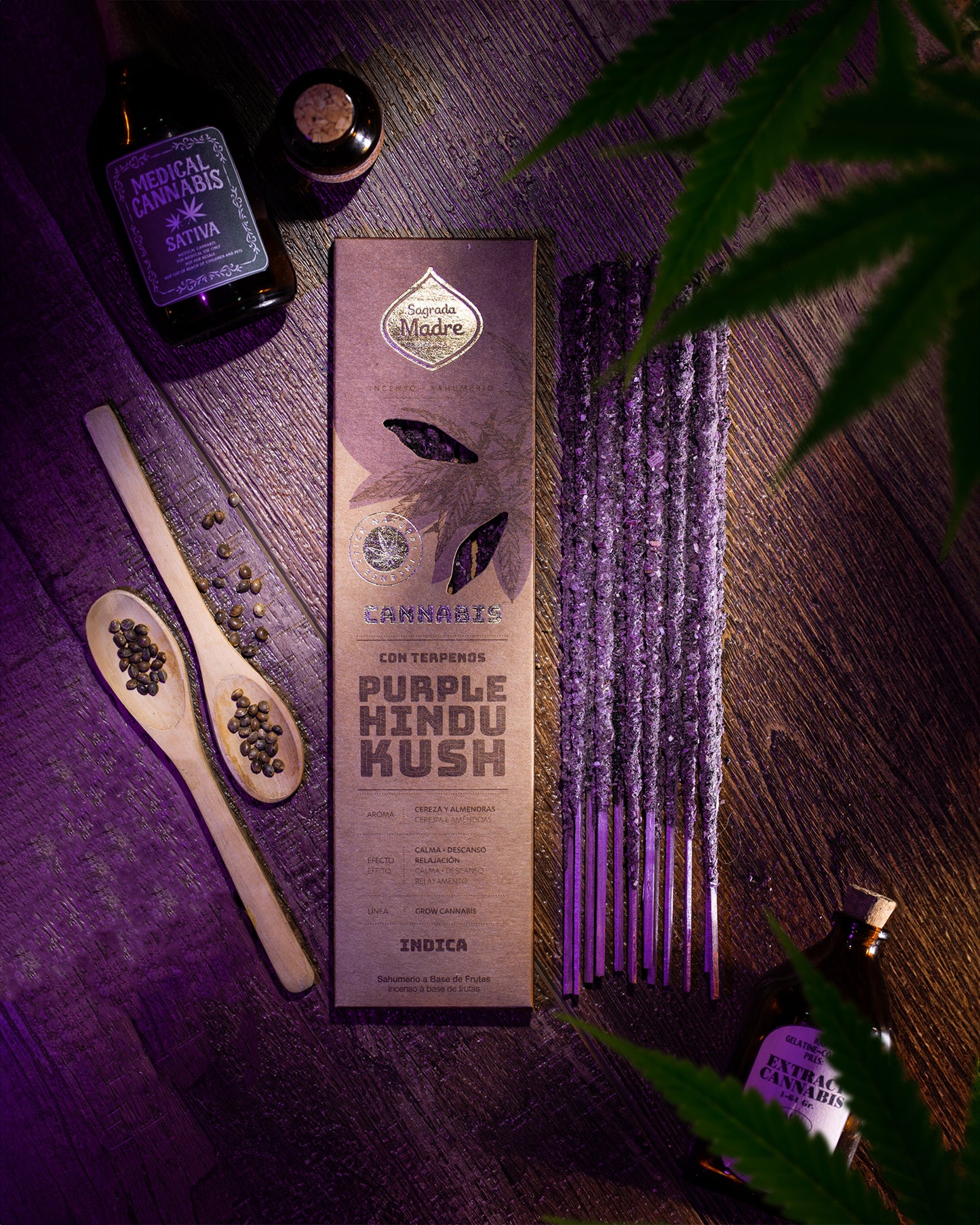 Bețișoare parfumate Purple Hindu Kush cu cireșe și migdale pentru relaxare (SAGRADA MADRE - Cannabis)