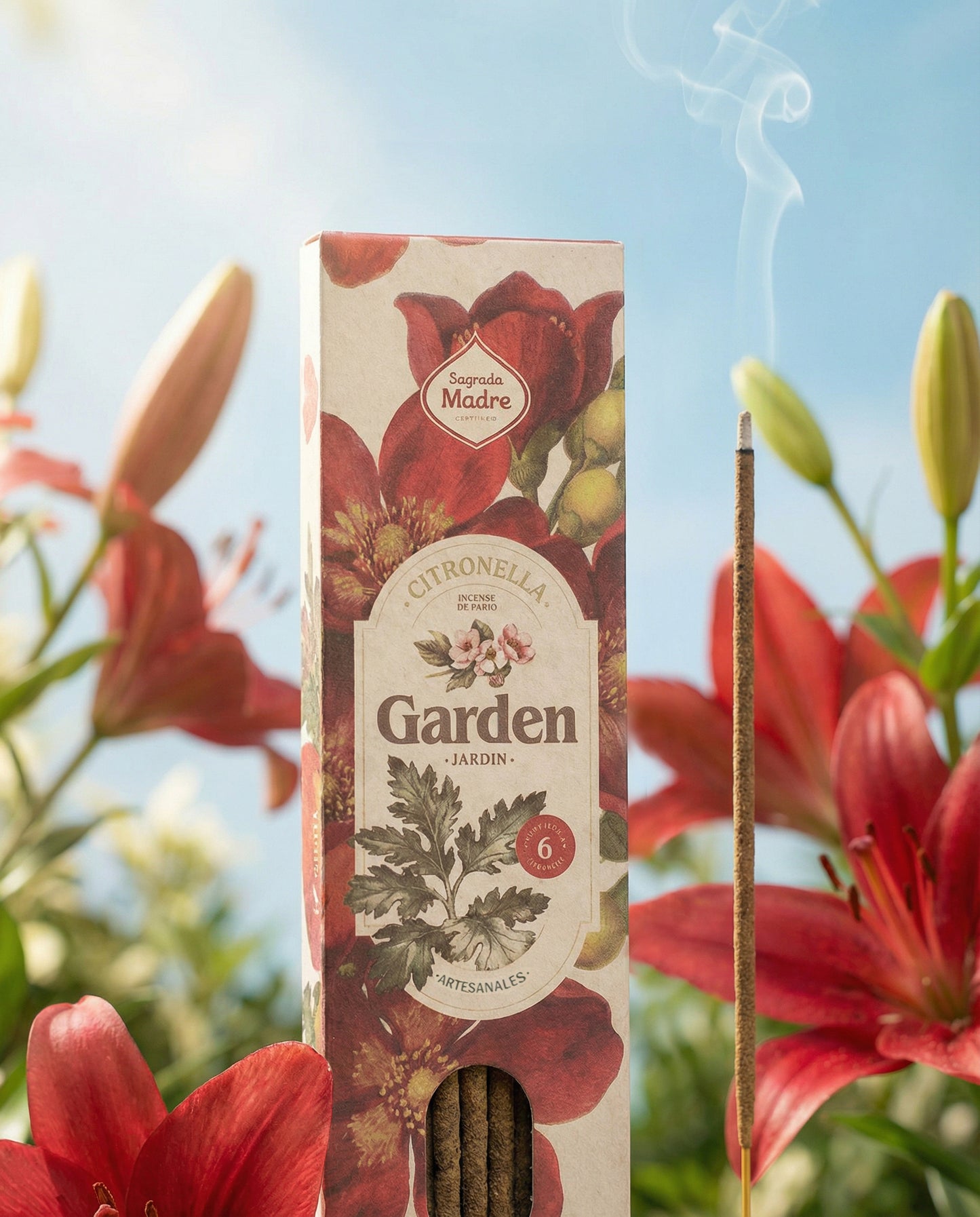 Bețișoare parfumate cu Citronela și Crin roșu pentru armonie și sensibilitate (SAGRADA MADRE – Garden)