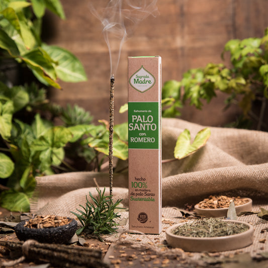 Bețișoare parfumate cu Palo Santo și Rozmarin pentru claritate și protecție spirituală (SAGRADA MADRE – Palo Santo Linea)