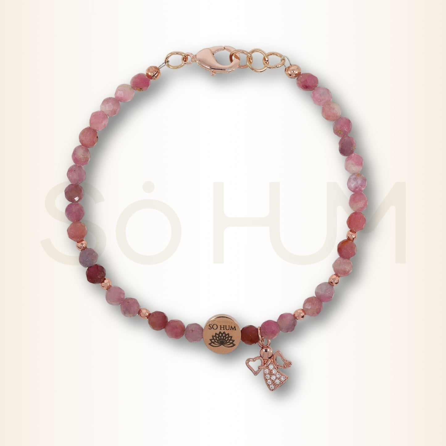 Brățara Iubirii romantice cu Arhanghelul Haniel și cristale naturale de Turmalină Roz pentru echilibrarea relațiilor de cuplu