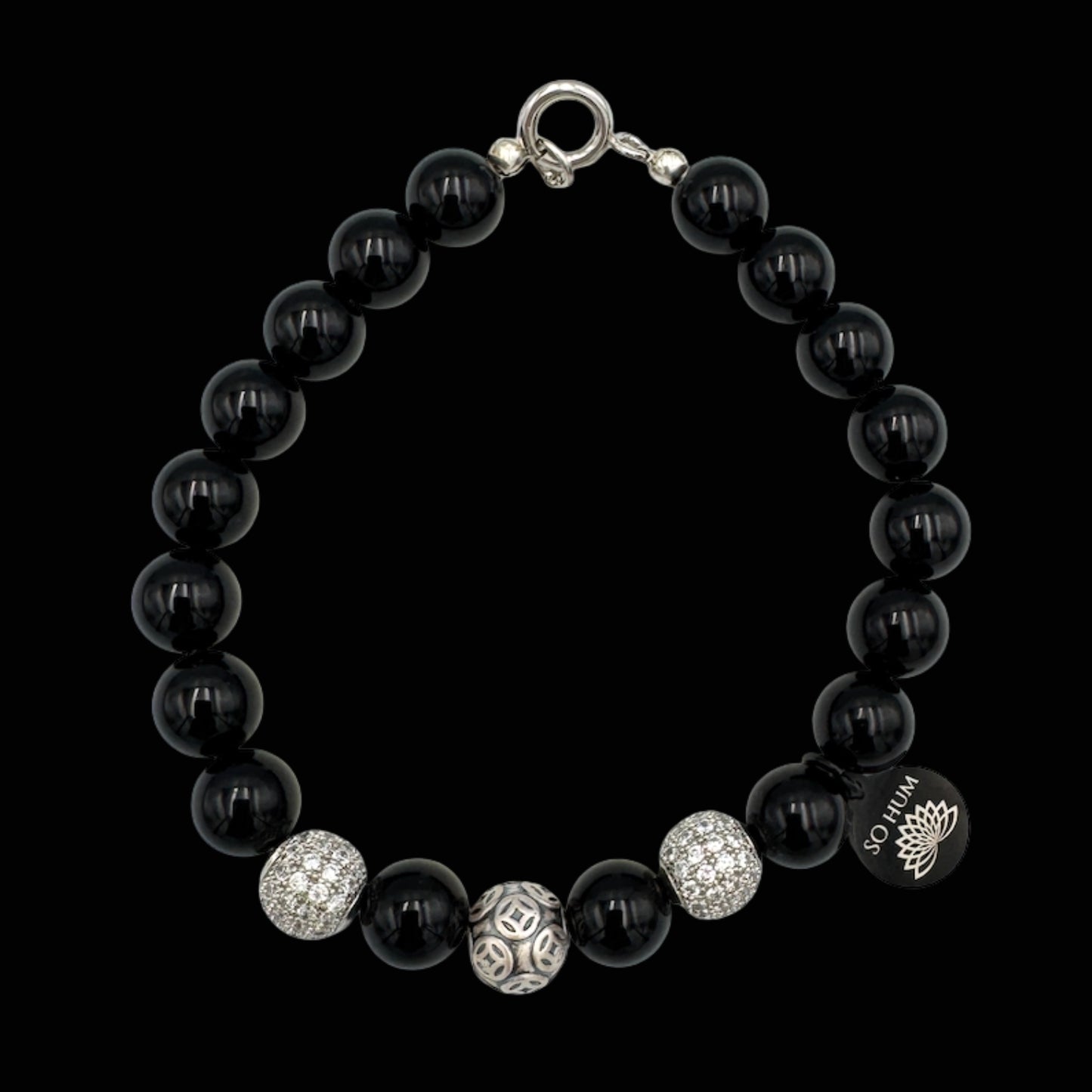 Brățară cu monedele chinezești tradiționale ale prosperității și Onix pentru bogăție și succes financiar