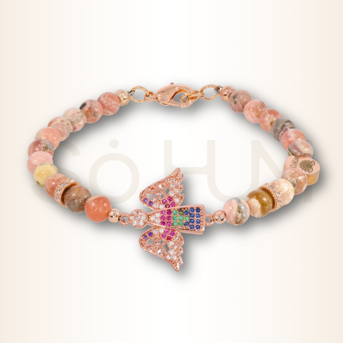 Brățara iubirii de sine cu Arhanghelul Jophiel si cristale naturale de Rodocrozit