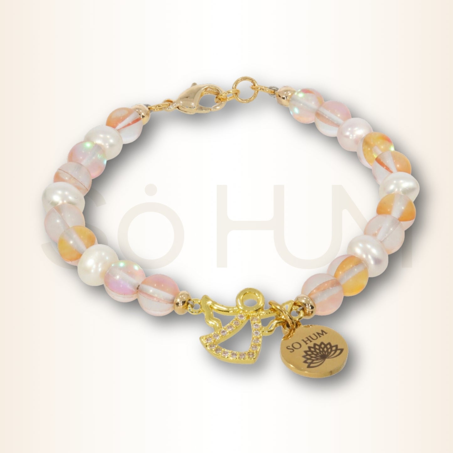 Brățara prosperității Divine cu Arhanghelul Fortunata și cristale naturale de Opal și Perle