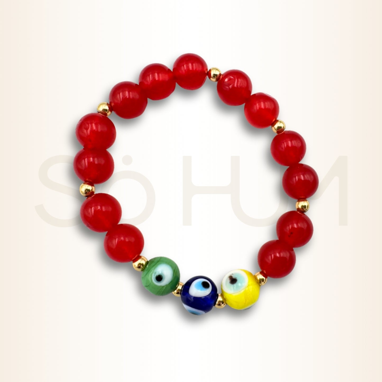 Brățară cu Agat roșu și Ochiul Protector pentru protecție și binecuvântări Divine