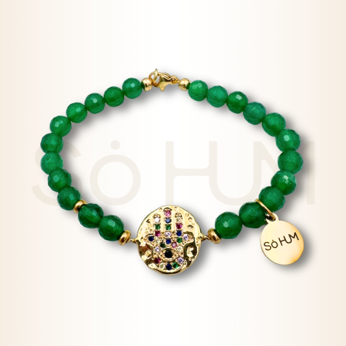 Brățară cu Agat verde și Hamsa pentru protecție