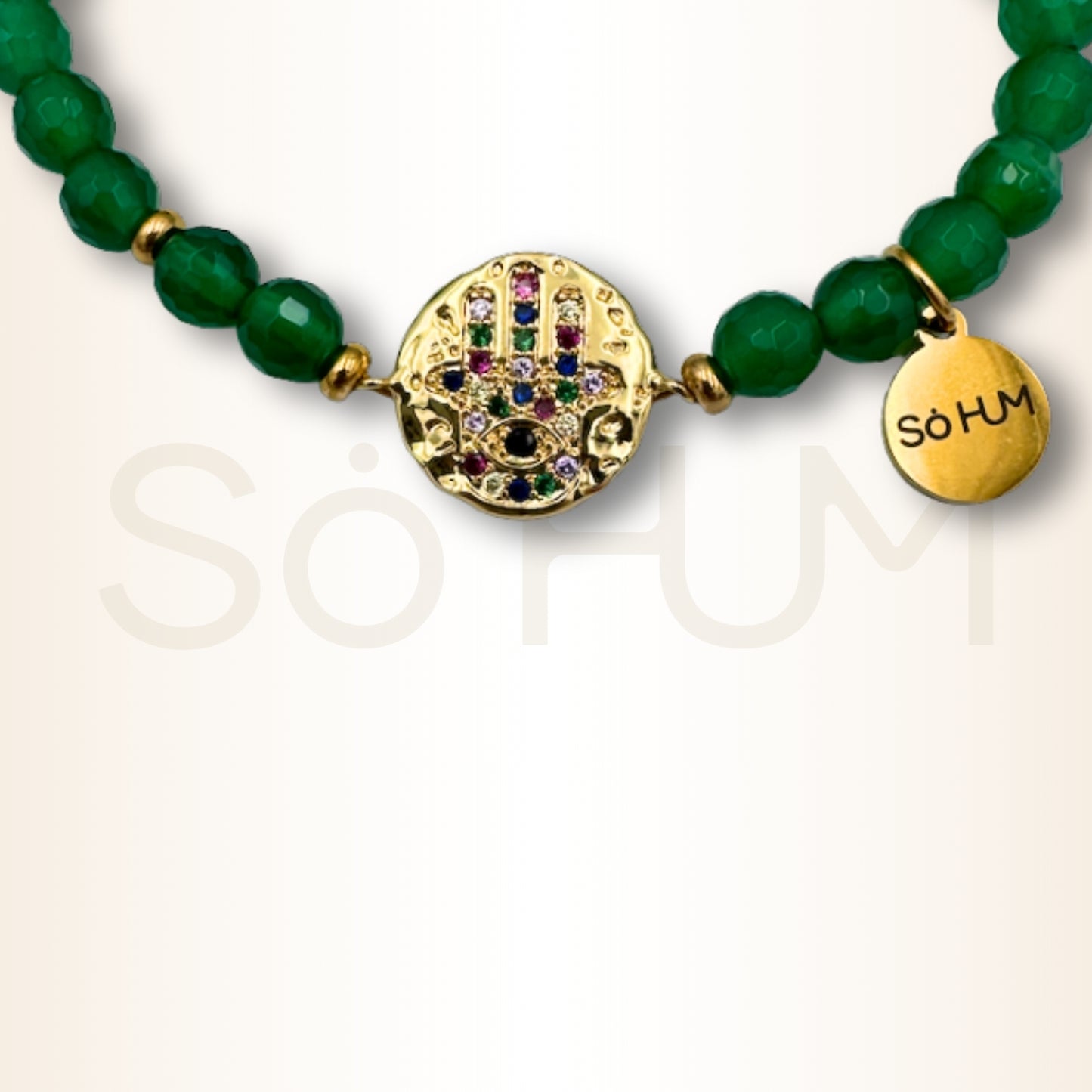Brățară cu Agat verde și Hamsa pentru protecție