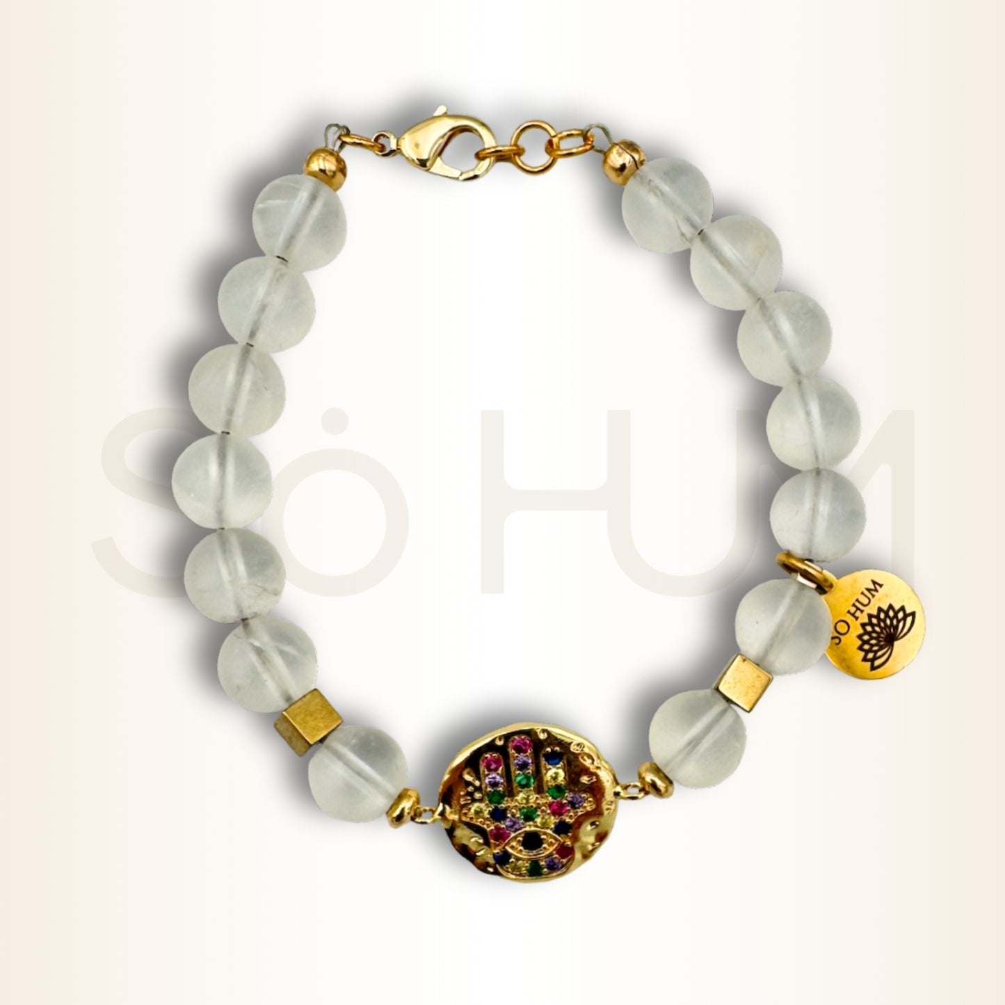 Brățară cu Cristal de stâncă și Hamsa pentru protecție energetică