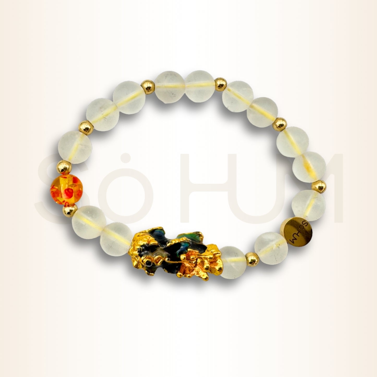 Brățară cu Cristal de stâncă și Pi Xiu pentru noroc financiar și abundență