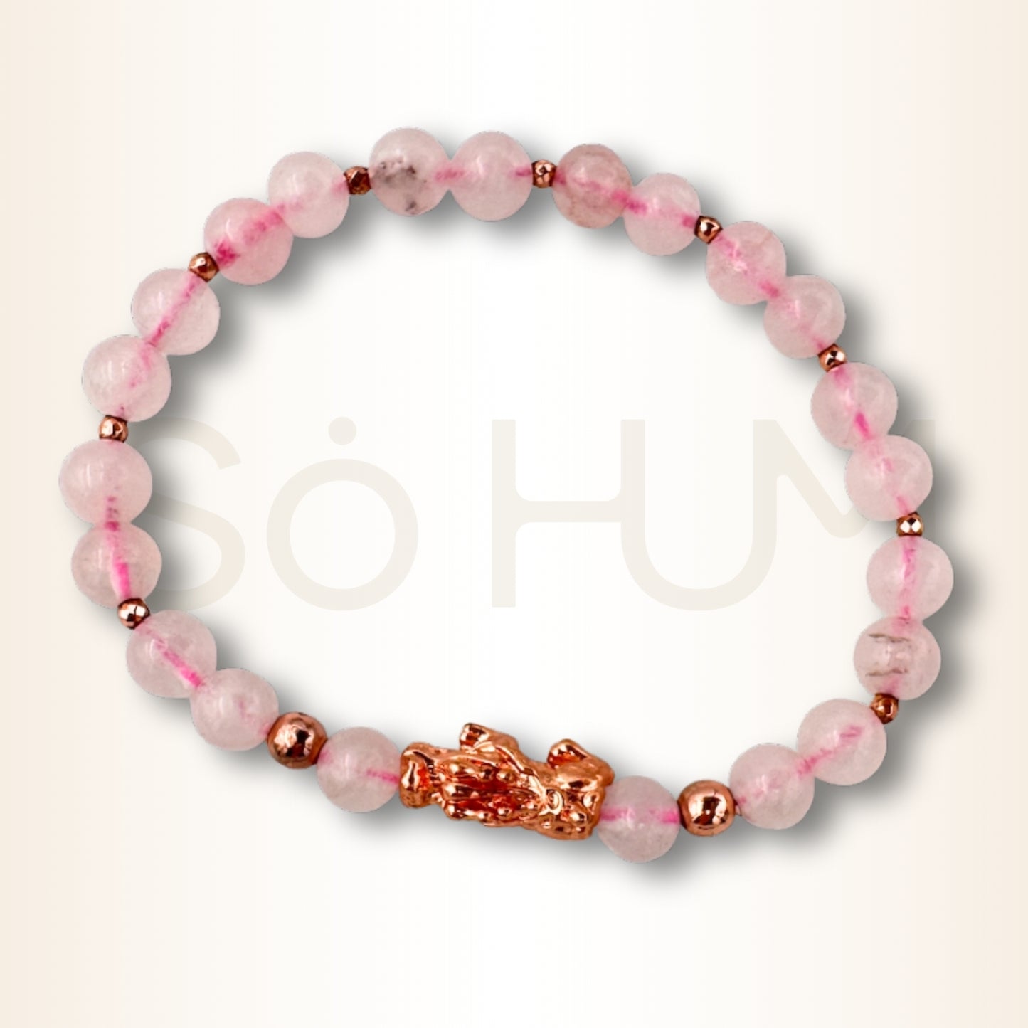 Brățară cu Cuarț Roz și Pi Xiu pentru noroc financiar și noroc în dragoste