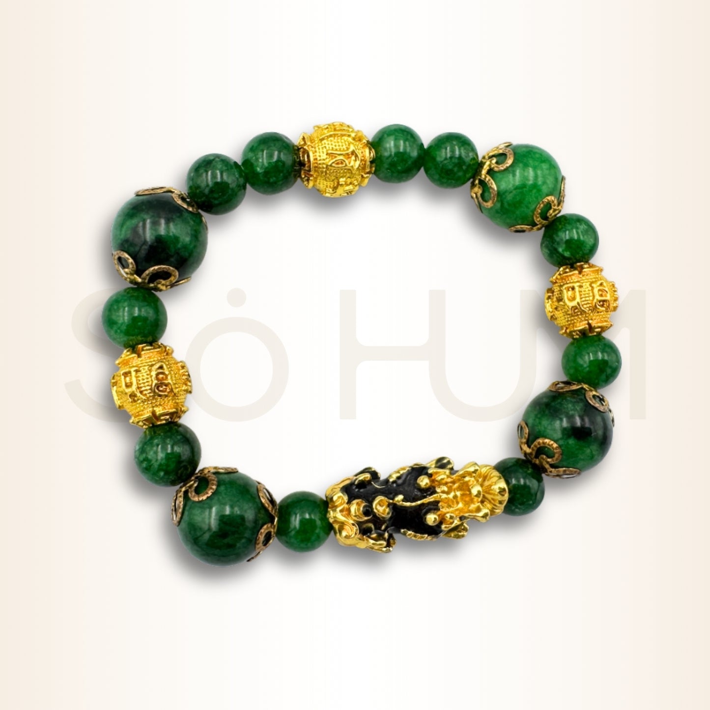 Brățară cu Jad verde și Pi Xiu pentru prosperitate și abundență