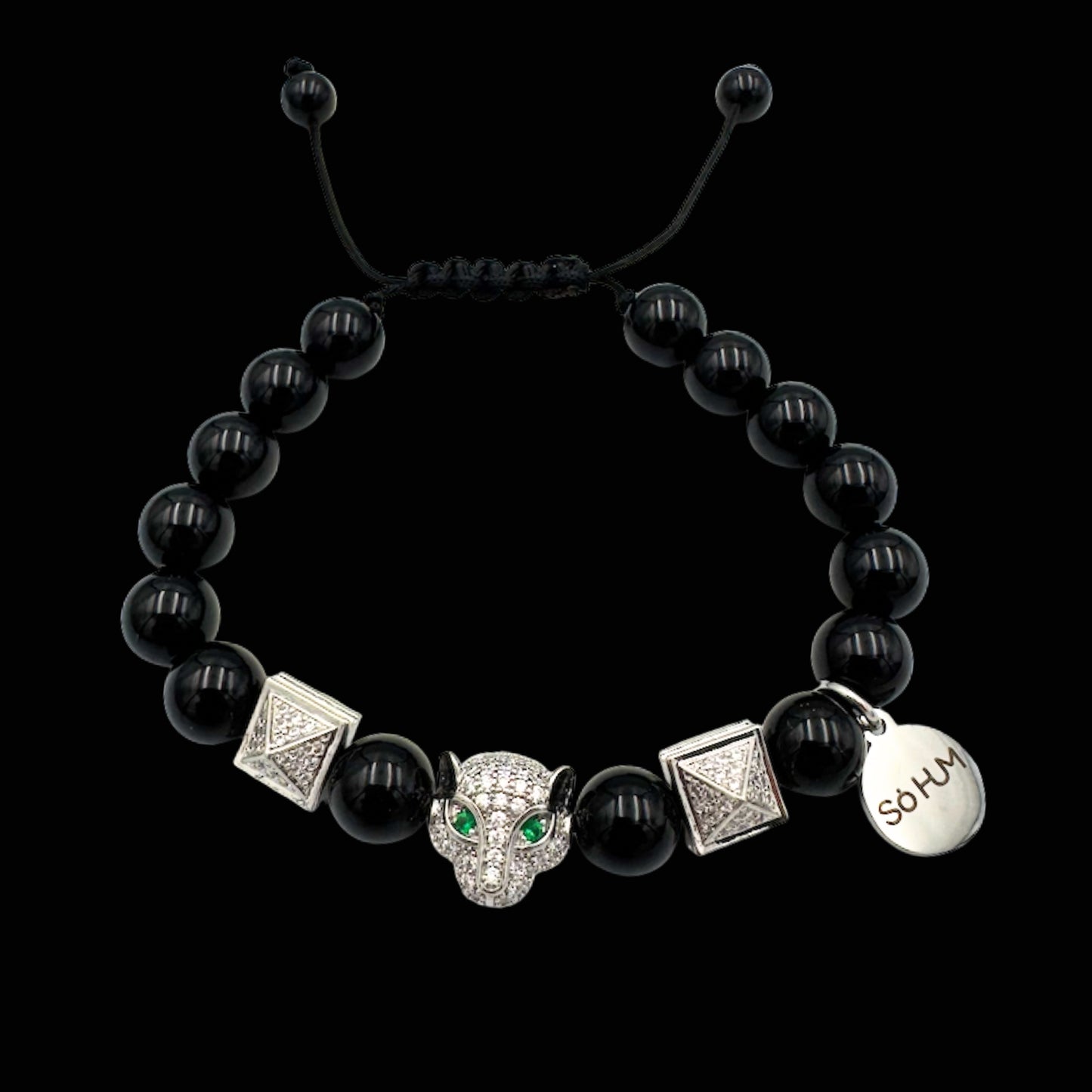 Brățară cu Jaguar (Arhetip Șamanic), Onix negru și piramidele puterii pentru protecție, forță și intuiție