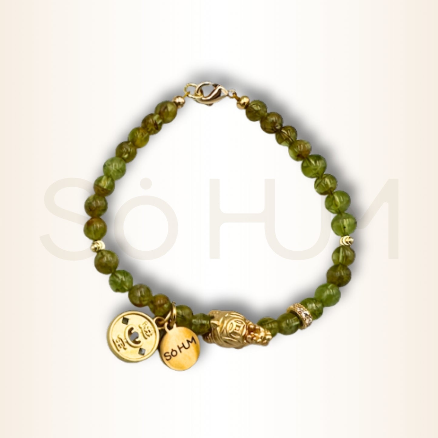 Brățară cu Peridot, mandala banilor și Țestoasa dragon pentru bogăție