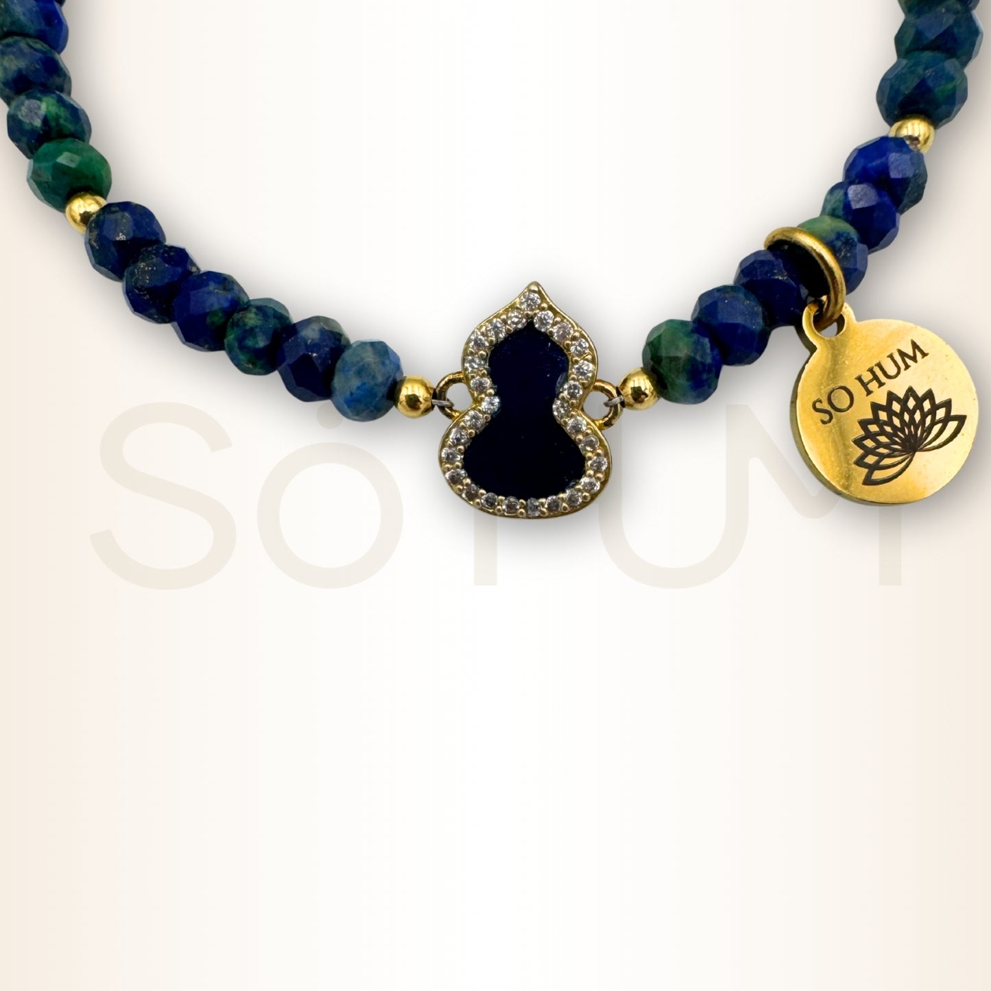 Brățară cu Wu Lou și cristale fațetate de Azurit-Malachit pentru protecția sănătății