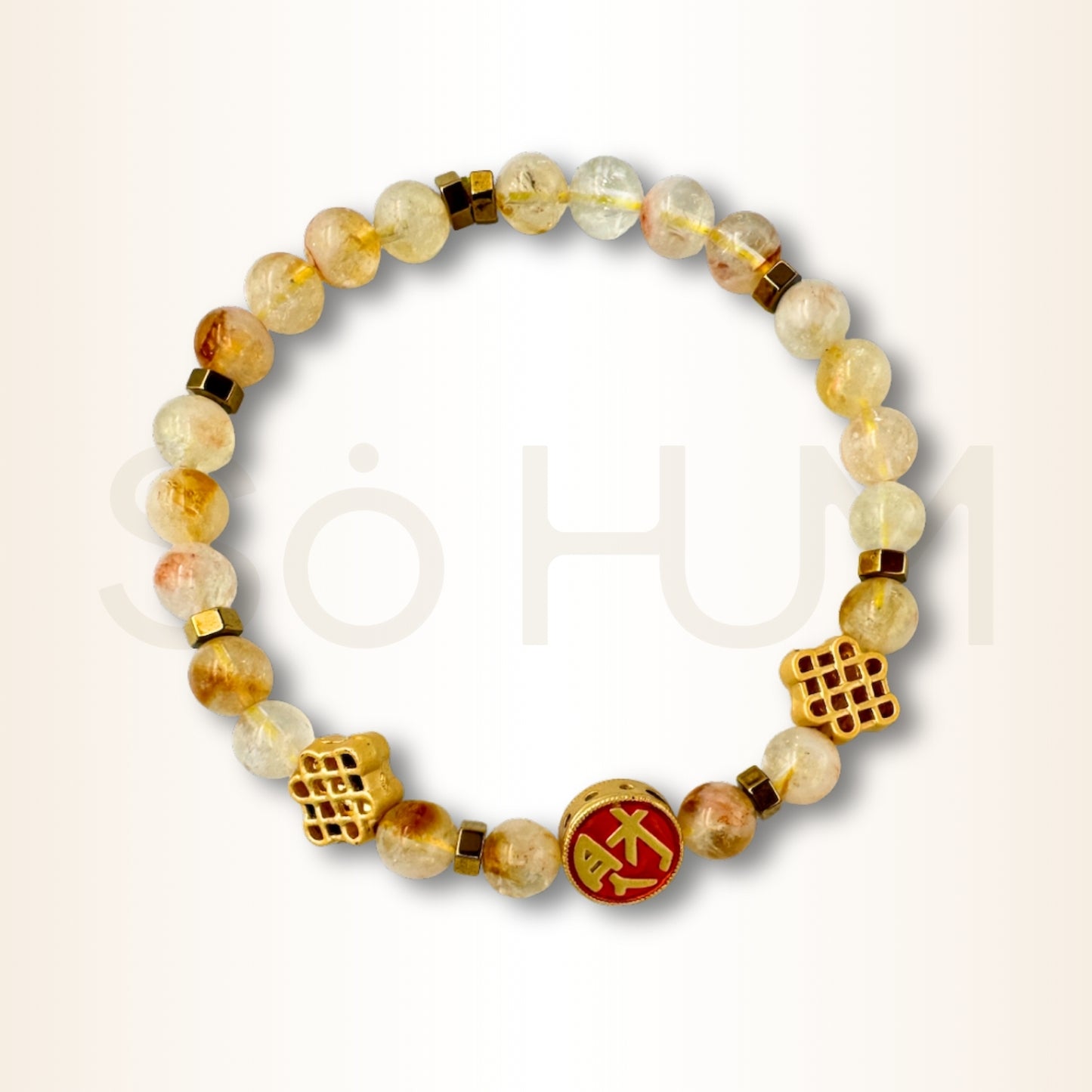 Brățară cu citrin natural, Nodul mistic și Mandala banilor pentru prosperitate și abundență