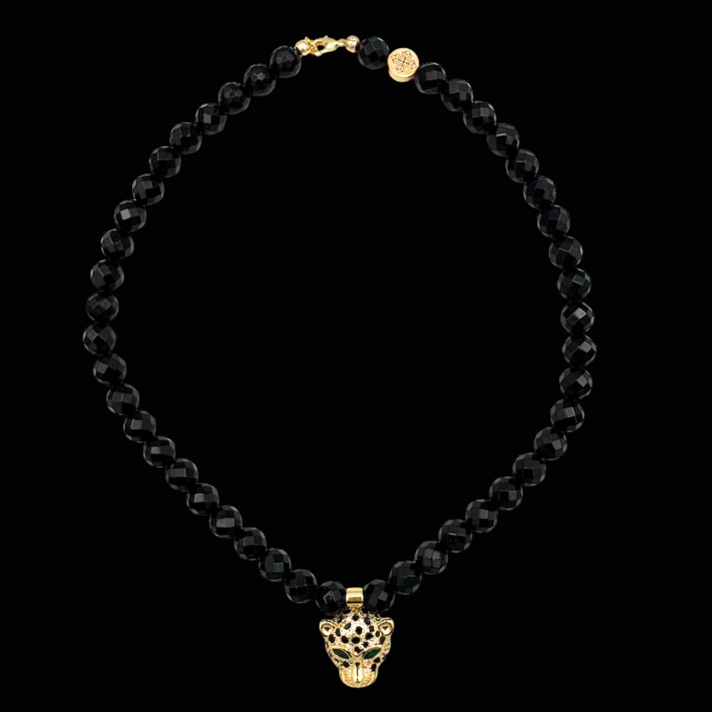 Colier cu Jaguar (Arhetip Șamanic) și Onix Negru fațetat pentru forță și istețime