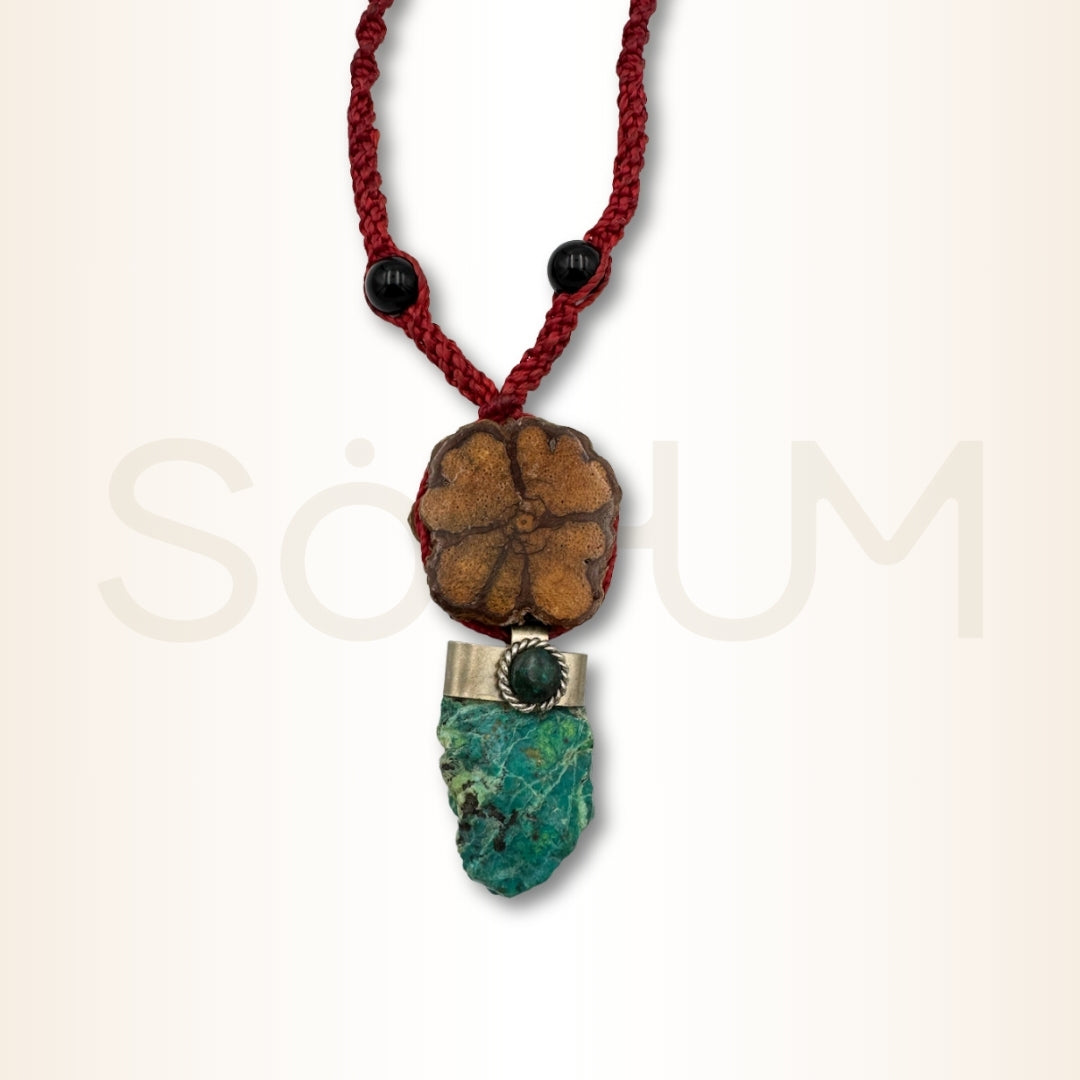 Colier cu Lemn de Ayahuasca și Amazonit pentru curaj, echilibru și comunicare armonioasă
