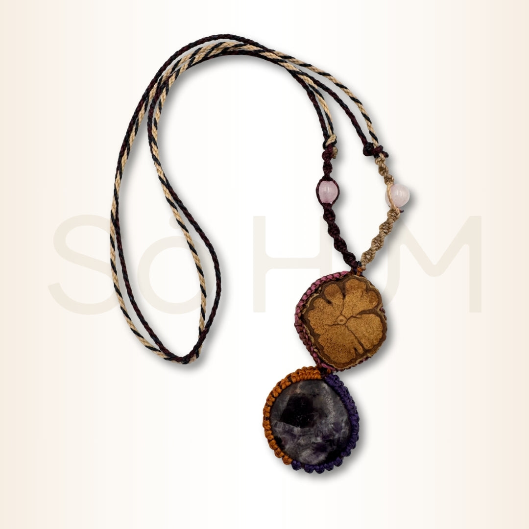 Colier cu Lemn de Ayahuasca și Ametist pentru claritate, protecție și calm interior
