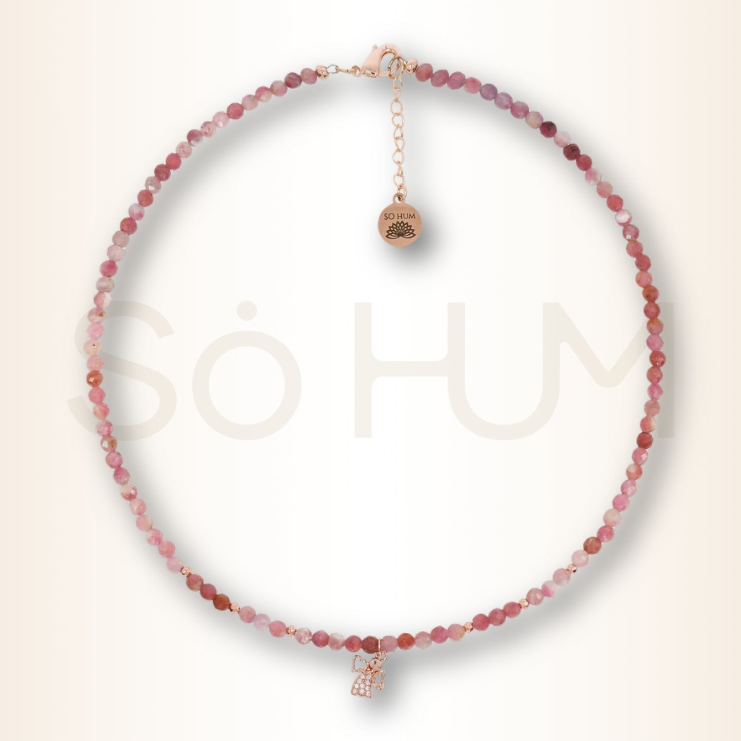 Colierul Iubirii romantice cu Arhanghelul Haniel și cristale naturale de Turmalină Roz pentru echilibrarea relațiilor de cuplu