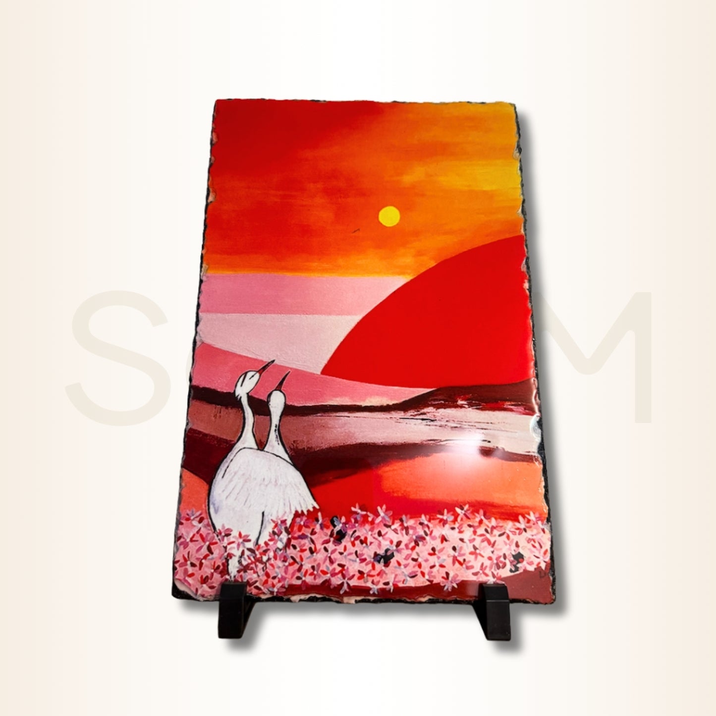 Placă din piatră cu cei 2 cocori - pentru atragerea și amplificarea iubirii