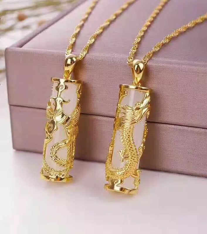 Colier cu Jad Hetian și Dragon pentru protecție, succes și creștere financiară