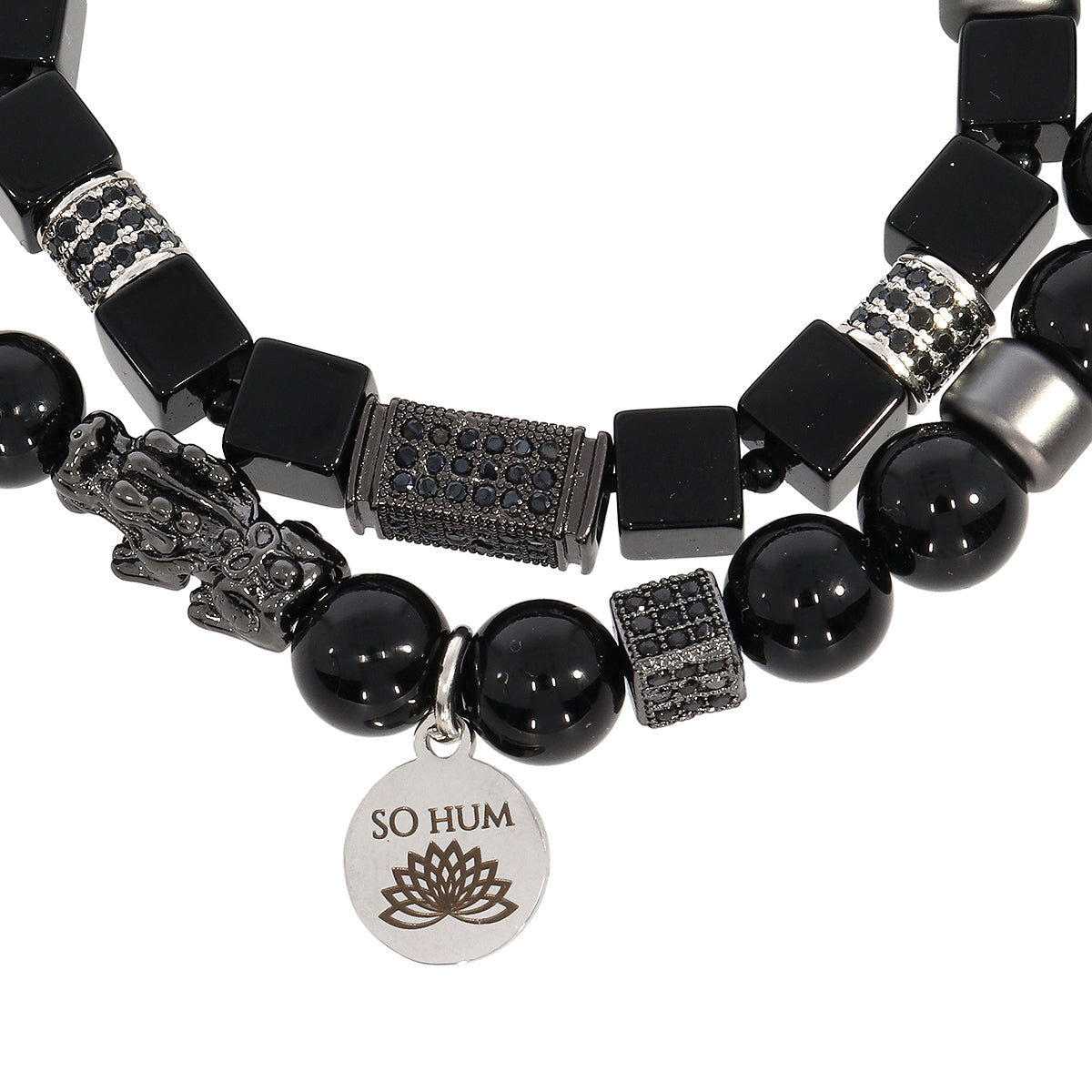 Brățară dublă cu Pi Xiu și Sardonix Negru pentru prosperitate și abundență financiară