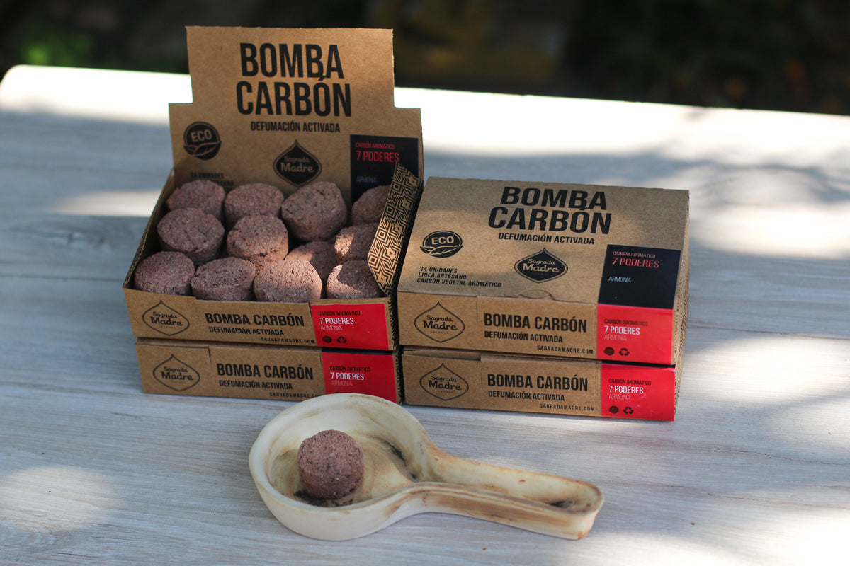 Pastile de fumigație 7 puteri cu cărbune natural vegetal și mix de plante pentru echilibrare energetică x24 (SAGRADA MADRE - Bomba Carbon)