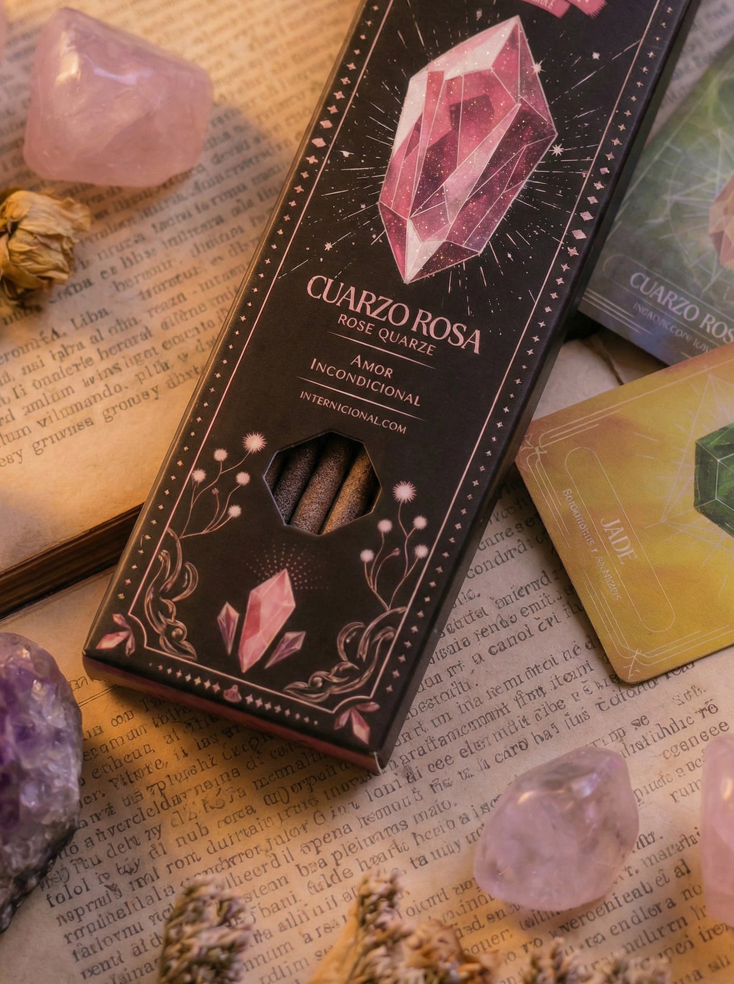 Bețișoare parfumate Cuarț Roz pentru iubire și echilibru emoțional (SAGRADA MADRE - Tarot Gemas)