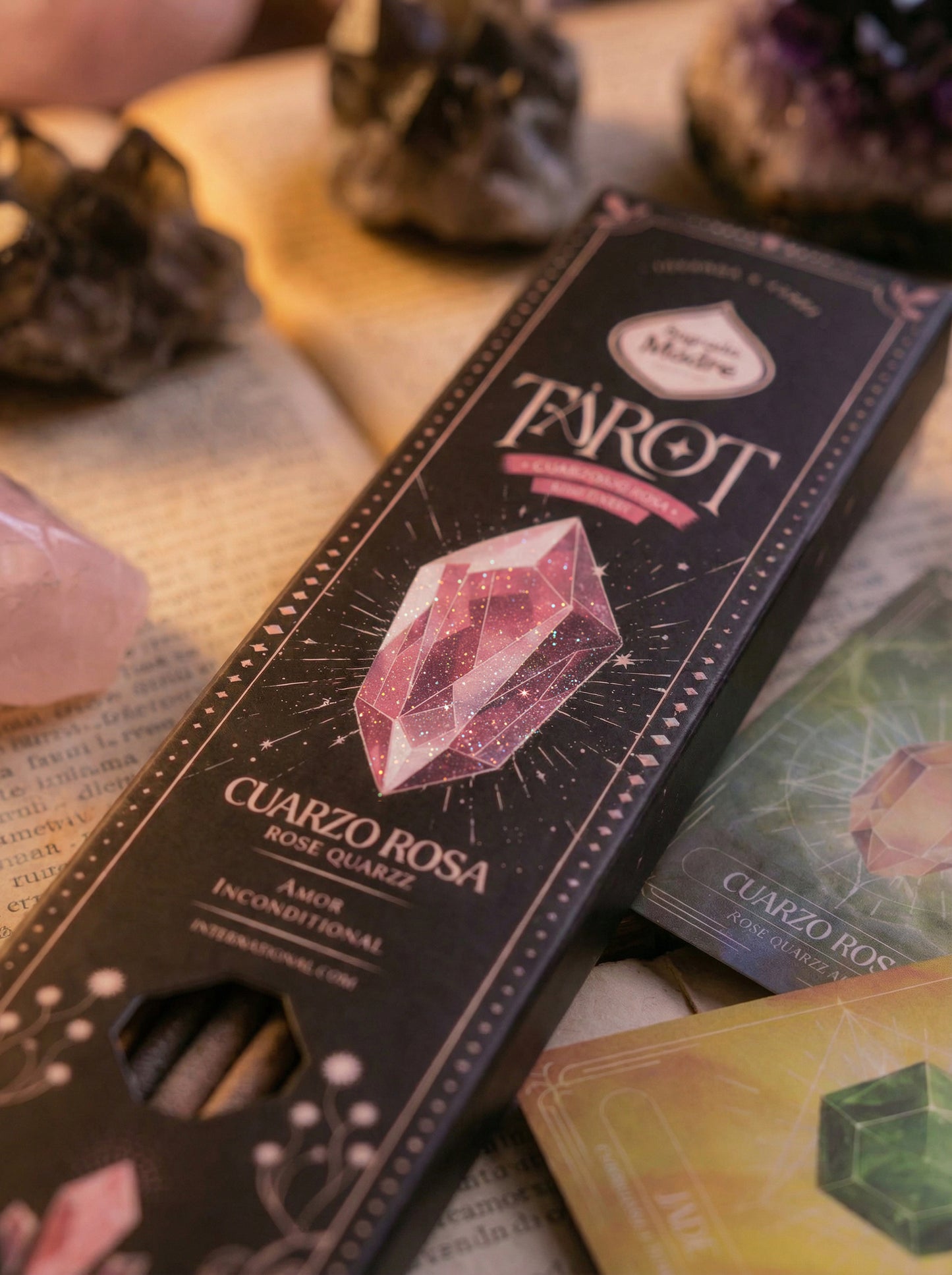 Bețișoare parfumate Cuarț Roz pentru iubire și echilibru emoțional (SAGRADA MADRE - Tarot Gemas)