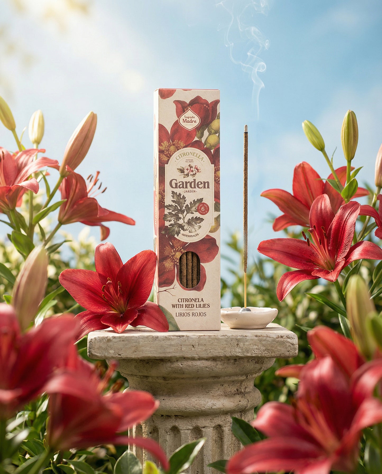 Bețișoare parfumate cu Citronela și Crin roșu pentru armonie și sensibilitate (SAGRADA MADRE – Garden)
