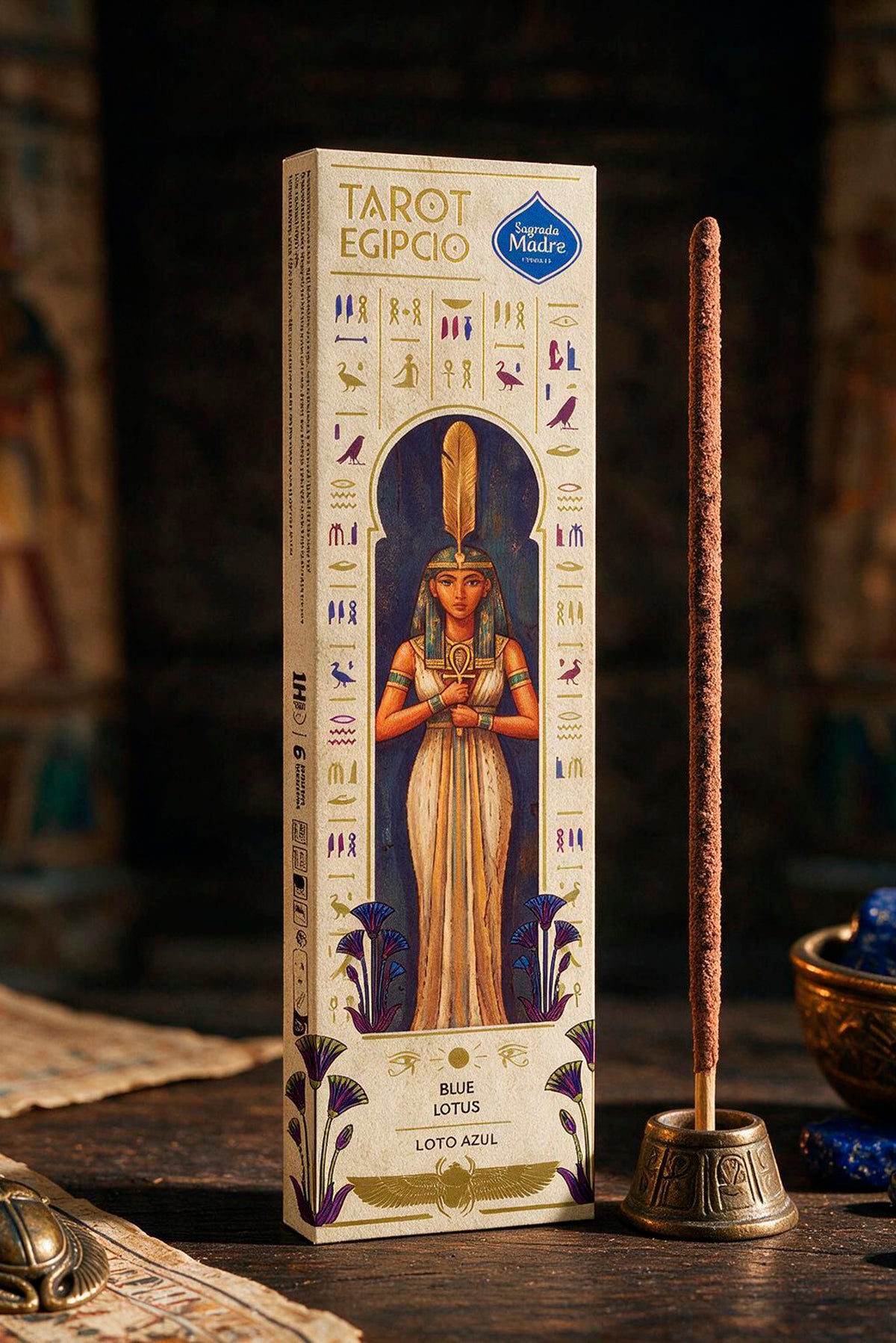 Bețișoare parfumate cu Lotus albastru pentru dezvoltarea intuiției și trezire spirituală (SAGRADA MADRE - Tarot Egipcio)