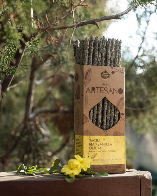 Bețișoare parfumate cu Yagra și Mușețel pentru abundență, liniște și creativitate (SAGRADA MADRE – Artesano x30)