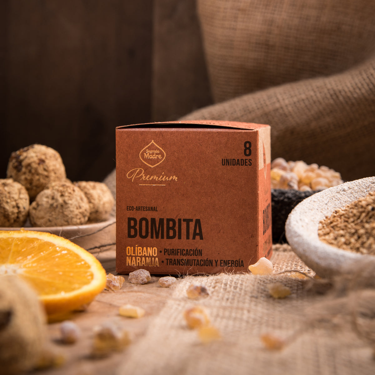 Bombe de fumigație Premium x8 cu Tămâie și Portocală pentru revitalizare și creativitate (SAGRADA MADRE - Bombitas Defumacion Premium)