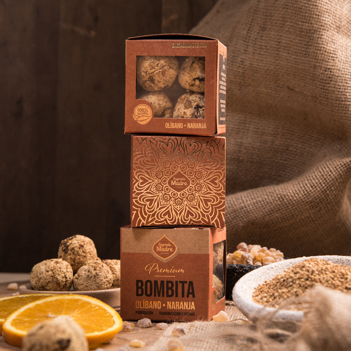 Bombe de fumigație Premium x8 cu Tămâie și Portocală pentru revitalizare și creativitate (SAGRADA MADRE - Bombitas Defumacion Premium)