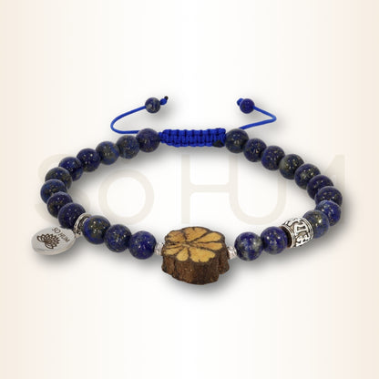Brățară Șamanică cu mantra Om Mani Padme Hum, lemn de Ayahuasca și Lapis Lazuli pentru echilibru și protecție