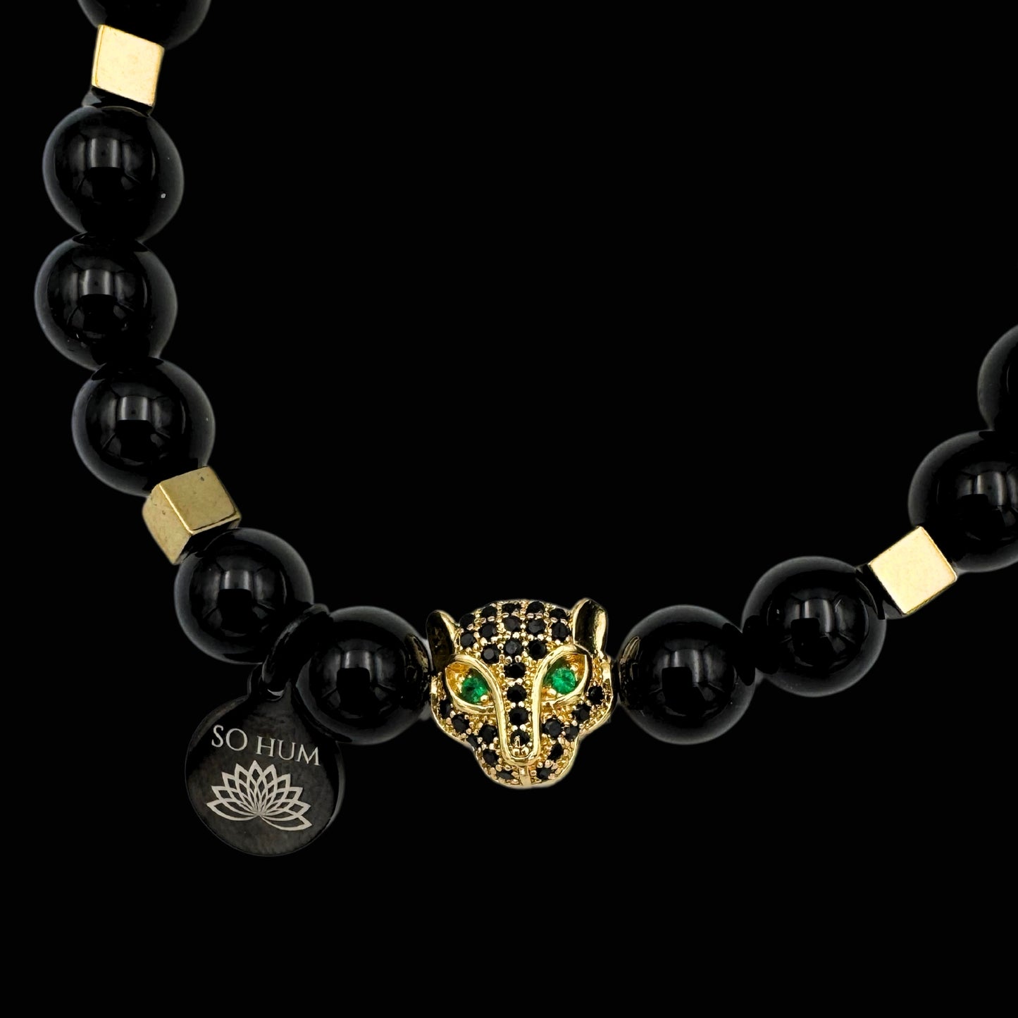 Brățară cu Arhetipul Șamanic al Jaguarului, Onix și Hematit auriu pentru claritate și putere