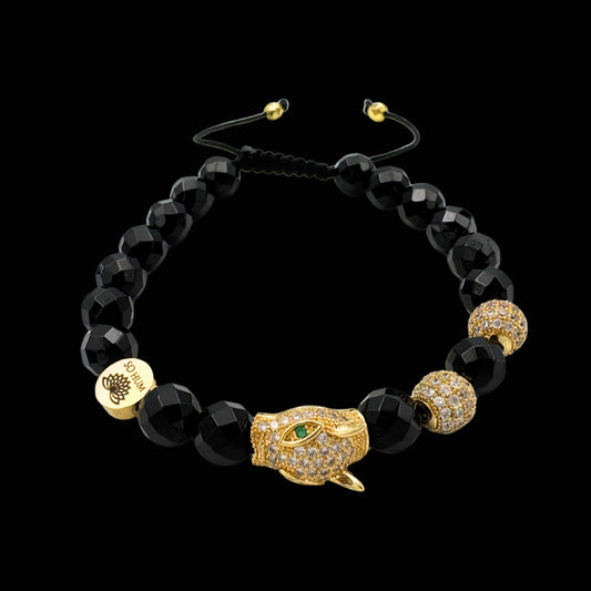 Brățară cu Arhetipul Șamanic al Jaguarului și Onix fațetat pentru determinare și putere