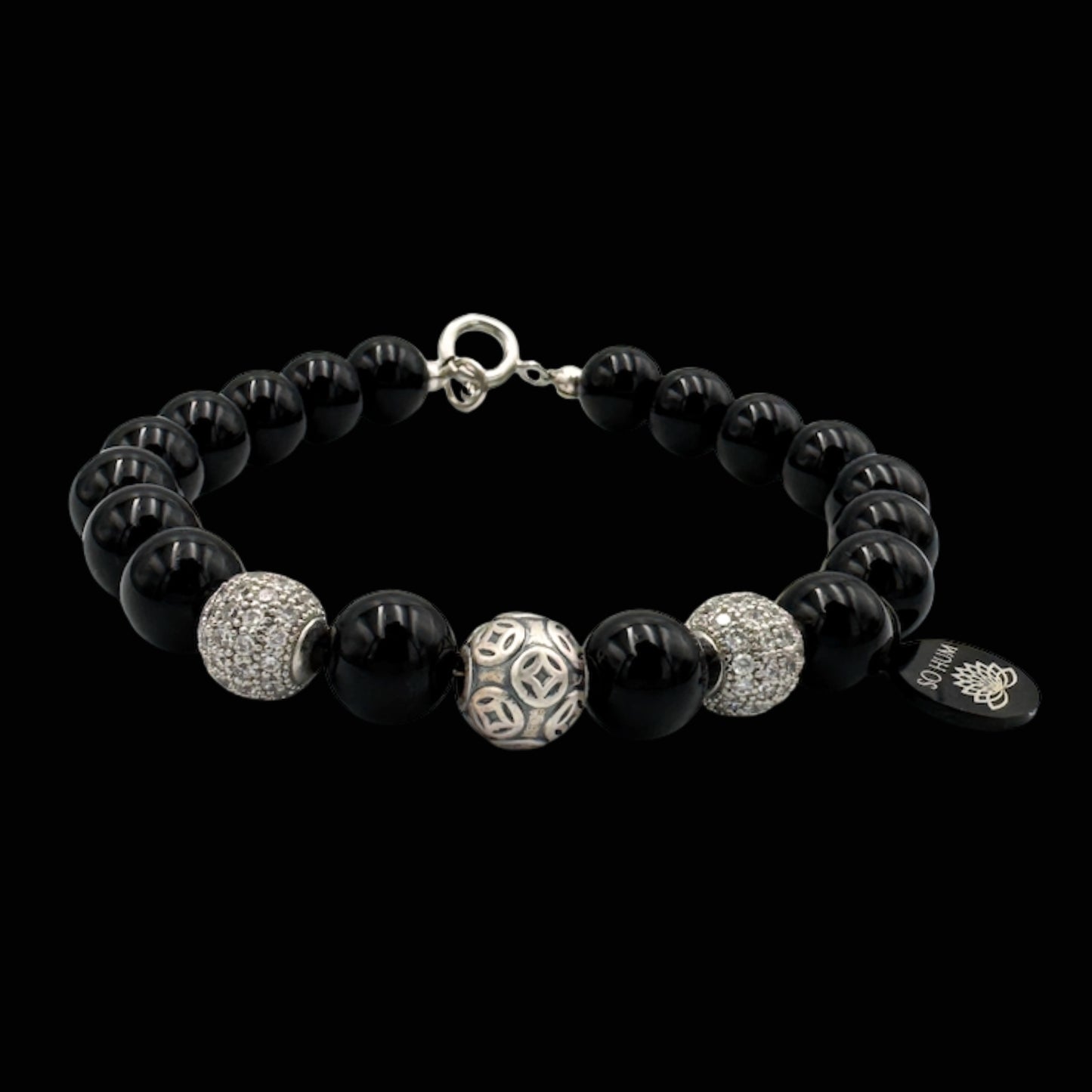 Brățară cu monedele chinezești tradiționale ale prosperității și Onix pentru bogăție și succes financiar