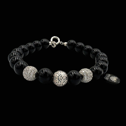 Brățară cu monedele chinezești tradiționale ale prosperității și Onix pentru bogăție și succes financiar