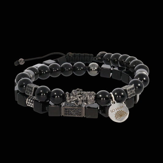 Brățară dublă cu Pi Xiu și Sardonix Negru pentru prosperitate și abundență financiară