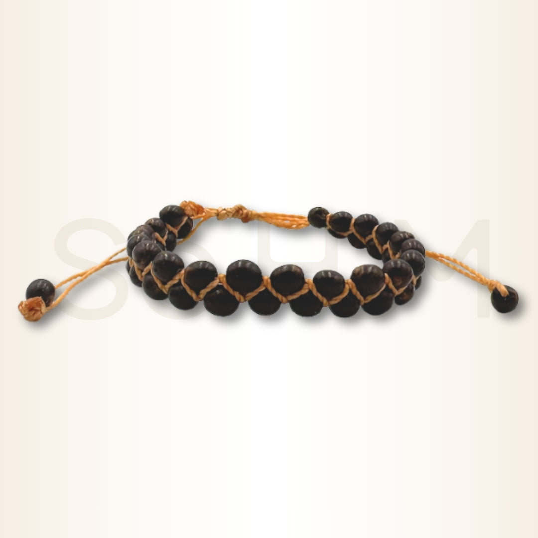 Brățară peruană împletită (2 rânduri) maro cu semințe Achira pentru protecție