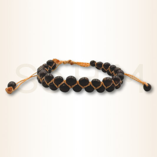 Brățară peruană împletită (2 rânduri) maro cu semințe Achira pentru protecție