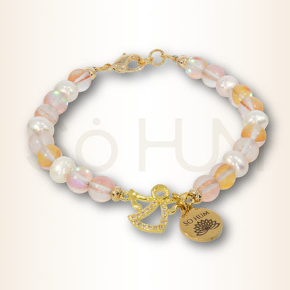Brățara prosperității Divine cu Arhanghelul Fortunata și cristale naturale de Opal și Perle