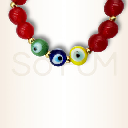 Brățară cu Agat roșu și Ochiul Protector pentru protecție și binecuvântări Divine
