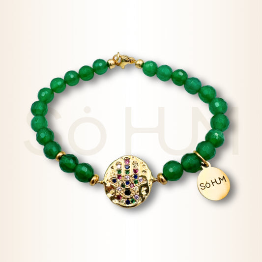 Brățară cu Agat verde și Hamsa pentru protecție