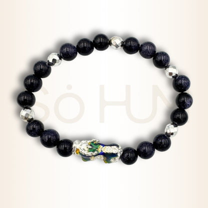 Brățară cu Blue Sandstone și Pi Xiu pentru claritate și alegeri financiare înțelepte