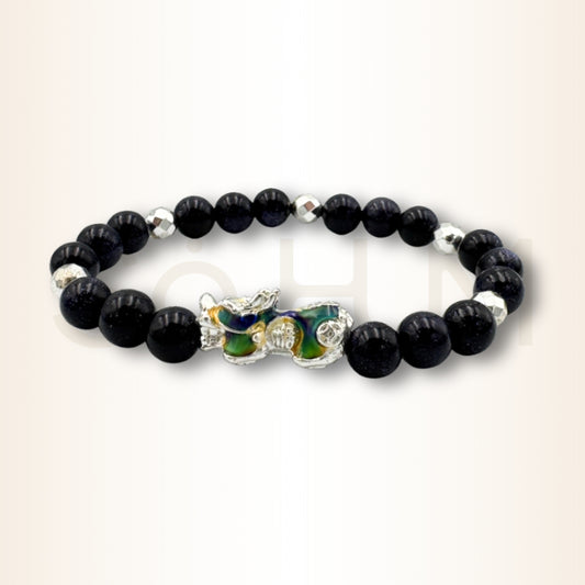 Brățară cu Blue Sandstone și Pi Xiu pentru claritate și alegeri financiare înțelepte