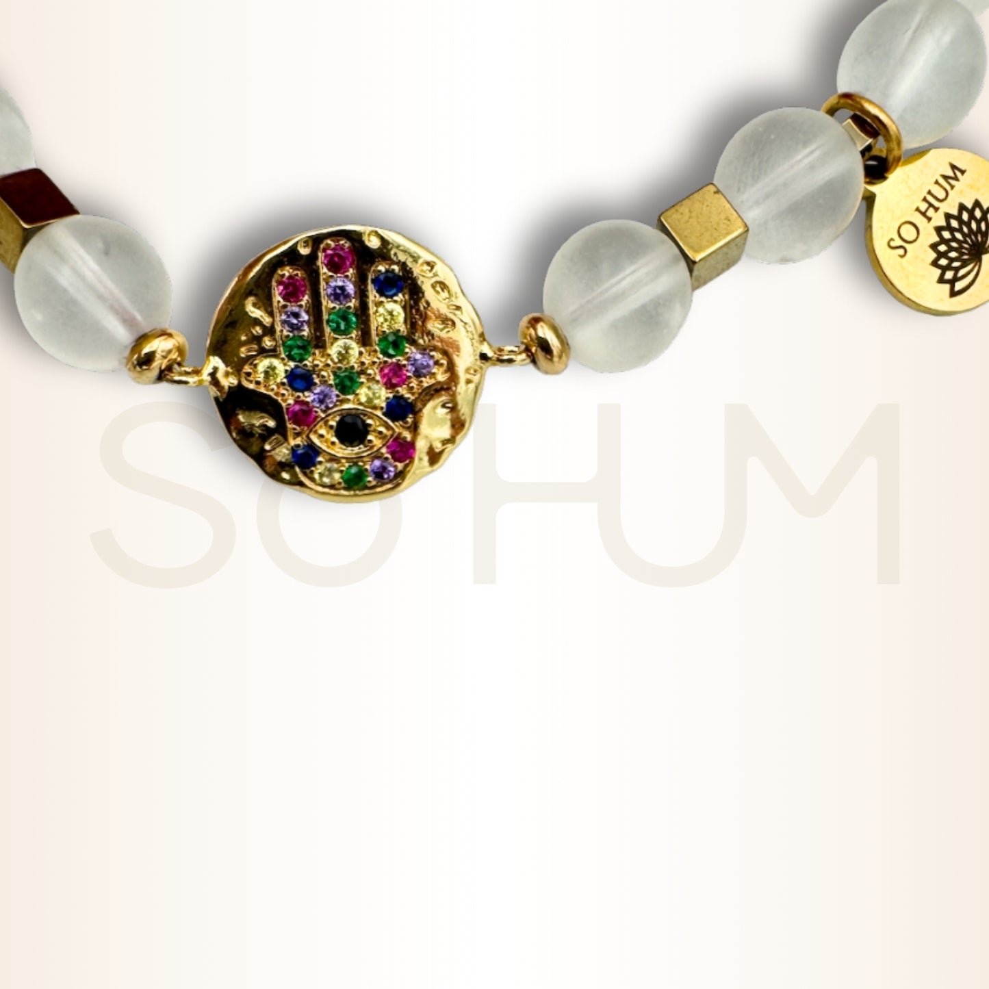 Brățară cu Cristal de stâncă și Hamsa pentru protecție energetică