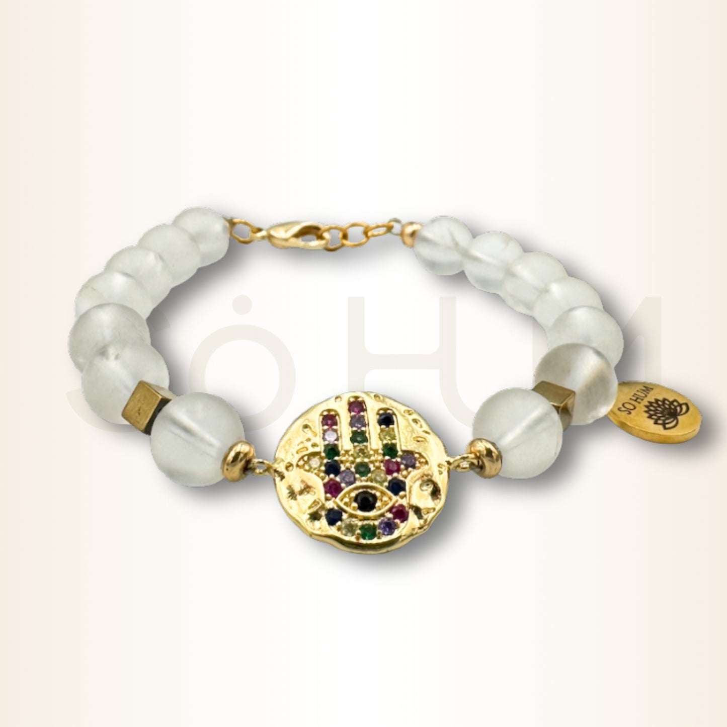 Brățară cu Cristal de stâncă și Hamsa pentru protecție energetică