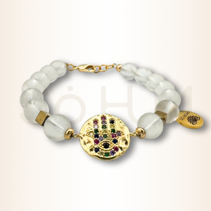 Brățară cu Cristal de stâncă și Hamsa pentru protecție energetică
